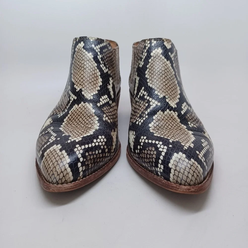 Madewell womens Snakeskin Print Pointed Toe Ankle Boots Brown Tan Block Heel 9.5